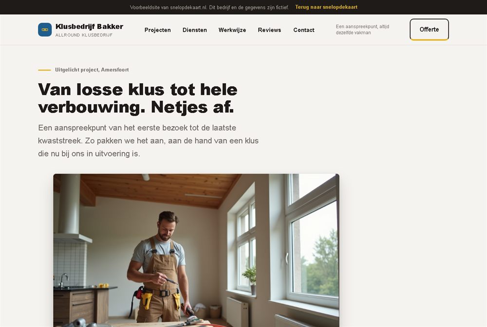 Fictieve voorbeeldsite voor een klusbedrijf