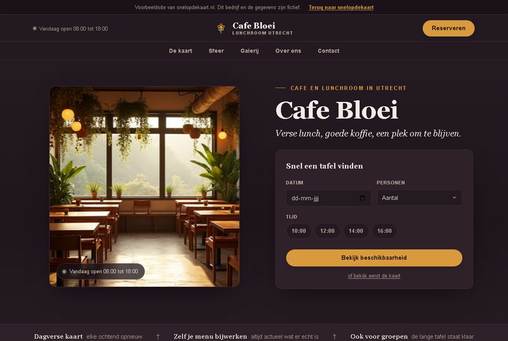 Fictieve voorbeeldsite voor een lunchroom