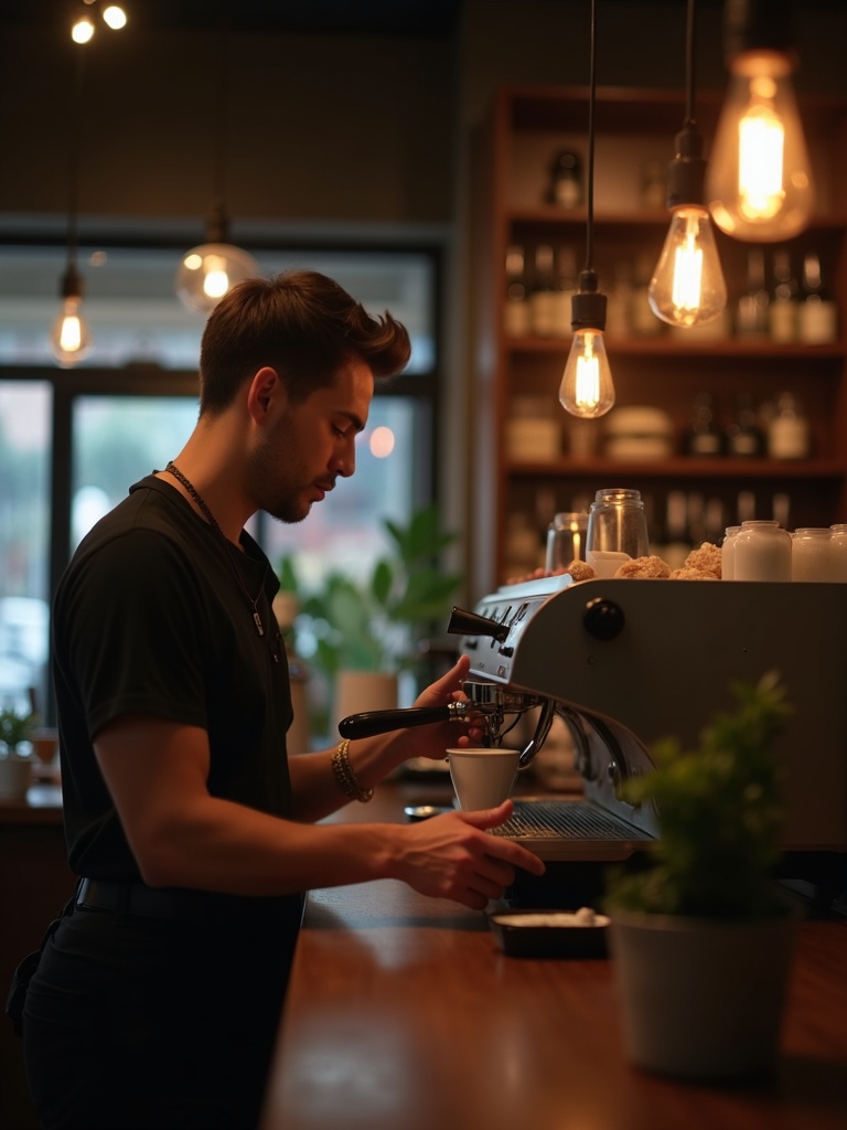 Barista maakt koffie