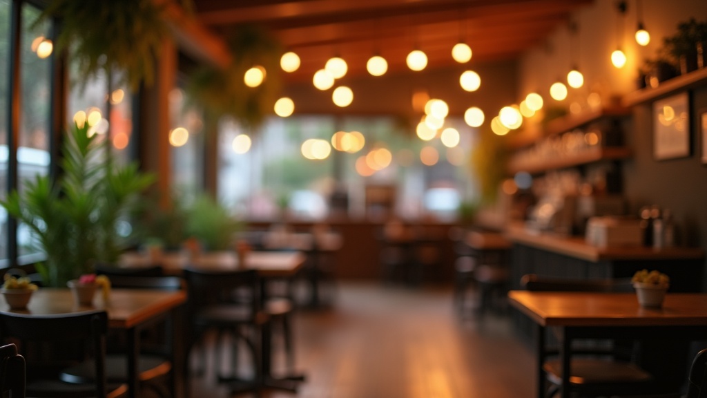 Warme cafe-sfeer met bokeh