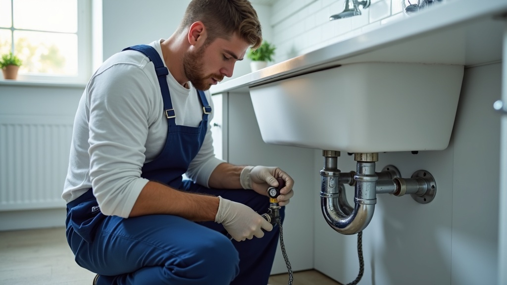 Loodgieter werkt onder een wastafel