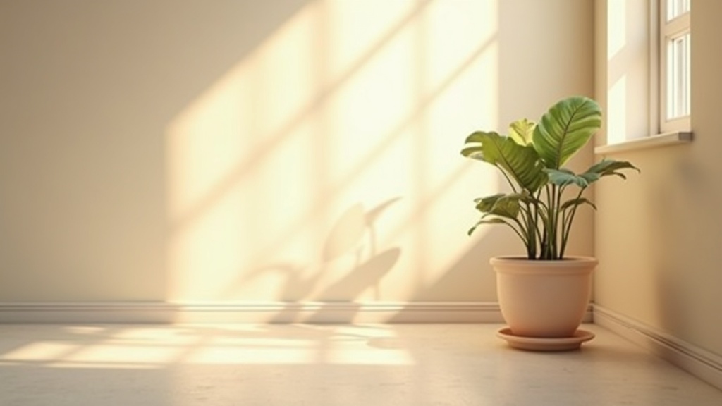 Rustig studiodetail met ochtendlicht en een plant