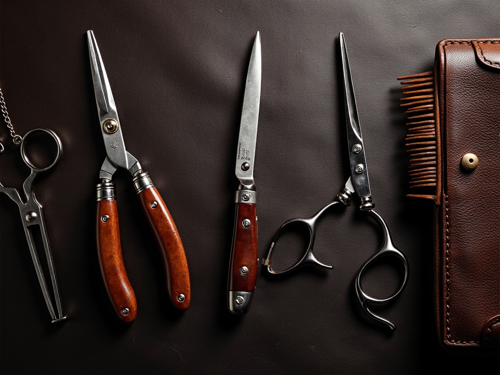Barbergereedschap op leer
