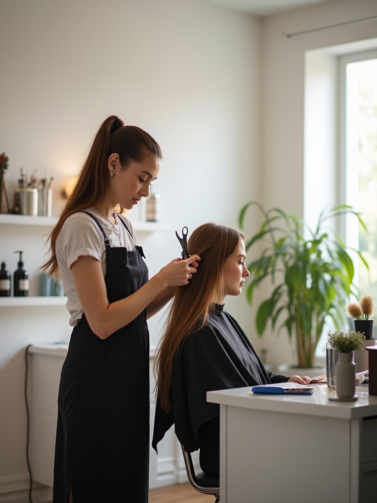 Stylist knipt in een lichte salon