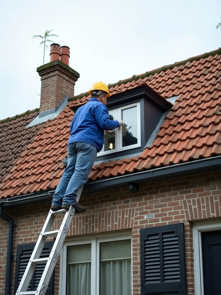 Dakdekker op een ladder